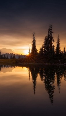 закат озеро отражение вода