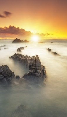 скалы берег море камни закат горизонт