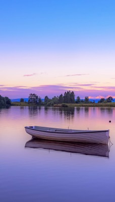лодки озеро деревья рассвет небо