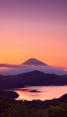 небо закат сумерки гора озеро вулкан