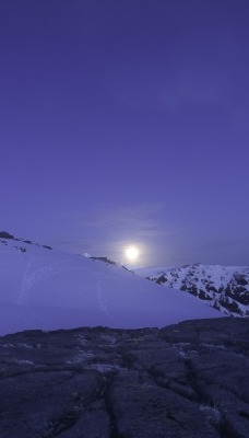 гора снег зима ночь луна