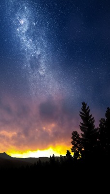 небо звезды галактика горы закат сумерки