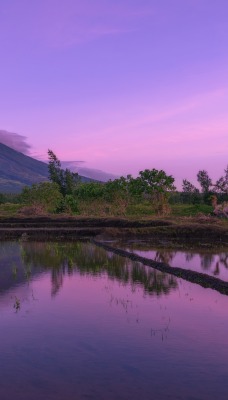 вулкан озеро закат отражение рябь