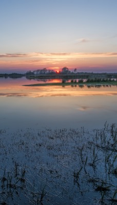 пейзаж рассвет штиль озеро