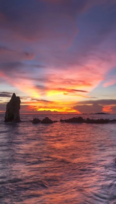 закат море берег сумерки скала