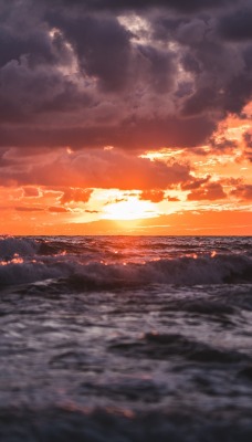 море закат волны горизонт вода тучи