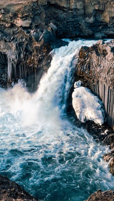 водопад поток вода камни лед природа