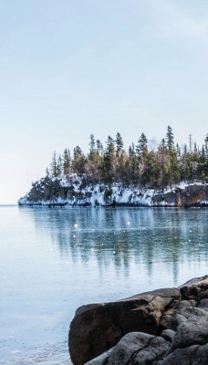 остров лед камни море зима