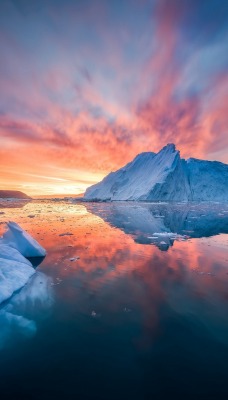 закат ледник айсберг отражение