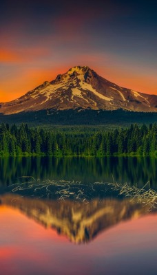 гора озеро лес на закате отражение
