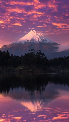 гора вулкан закат озеро штиль