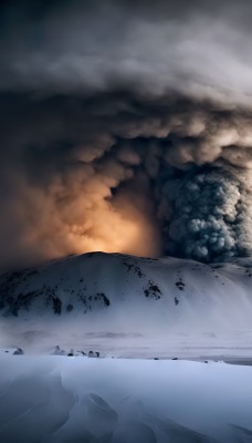 вулкан снег зима дым извержение