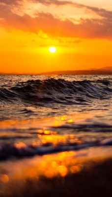 закат море волна прибой солнце