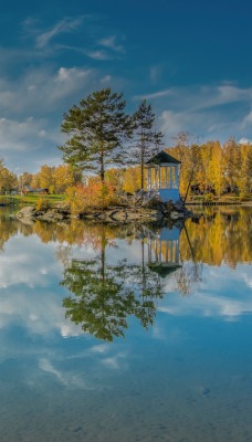 озеро деревья облака небо