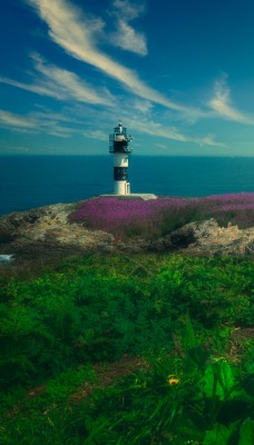 маяк море небо растительность