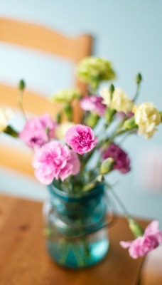 Цветы в банке на столе