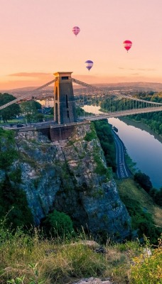 природа деревья архитектура мост воздушные шары аэростаты nature trees architecture the bridge air balls balloons