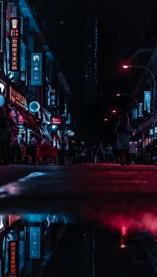 город улица лужа отражение япония
