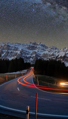 вираж дорога выдержка вечер звезды горы