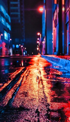 улица дождь фонари ночь асфальт