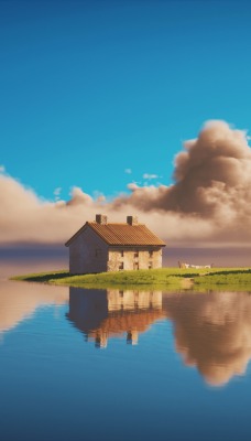 дом остров вода облака иллюстрация