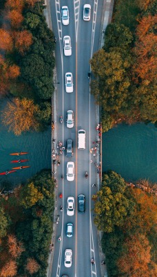 дорога мост деревья пролив вид сверху