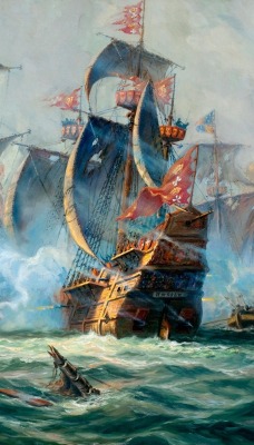 пиратский корабль с парусами