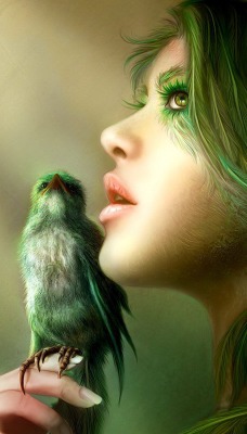 девушка птичка зеленая