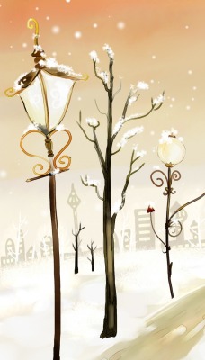 снег зима деревья фонари