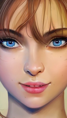девушка лицо милая рисунок улыбка голубые глаза