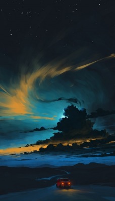 дорога рисунок мрак облака небо ночь