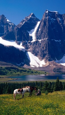 Ramparts and Amethyst Lake, Jasper National Park, Alberta, Canada
