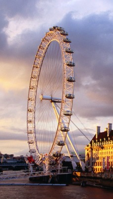 Evening Light Falls on the London Eye and County Hall, London, England