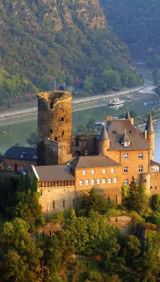 Burg Katz Above St Goarshausen and the Rhine River, Germany