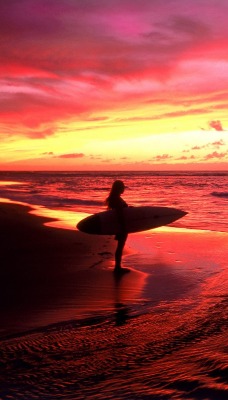 Surfer at Twilight, Hawaii