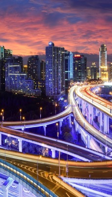 страны архитектура ночь свет дорога Гонконг country architecture night light road Hong Kong