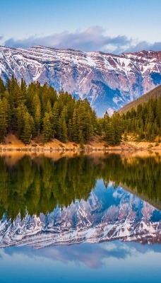природа деревья озеро отражение горы
