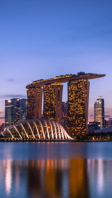 город огни залив вечер сингапур