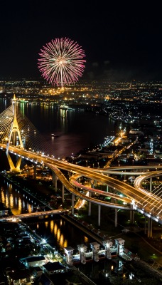 Таиланд Фейерверк мосты ночь