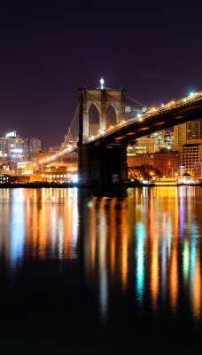 бруклинский мост ночь освещение мегаполис