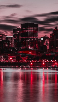город красные огни река вечер