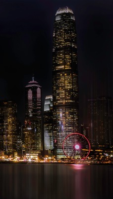 мегаполис небоскребы ночь освещение