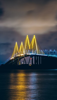 мост ночь огни река