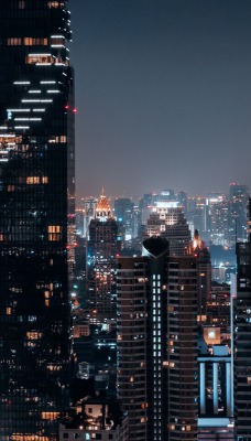 город ночь огни здания небоскребы