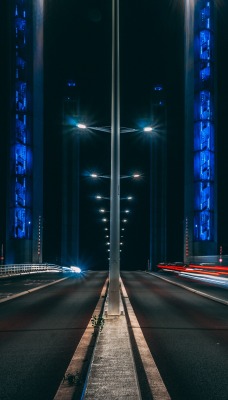 мост подсветка огни дорога ночь