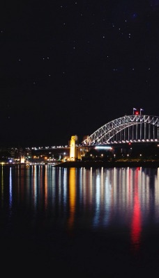 мост подсветка река огни