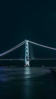 мост свечение подсветка река ночь