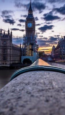лондон биг-бен мост поручни облака город река
