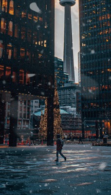 нью-йорк город улица снег здания небоскребы