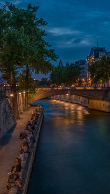 набережная река франция париж здания дома вечер улица